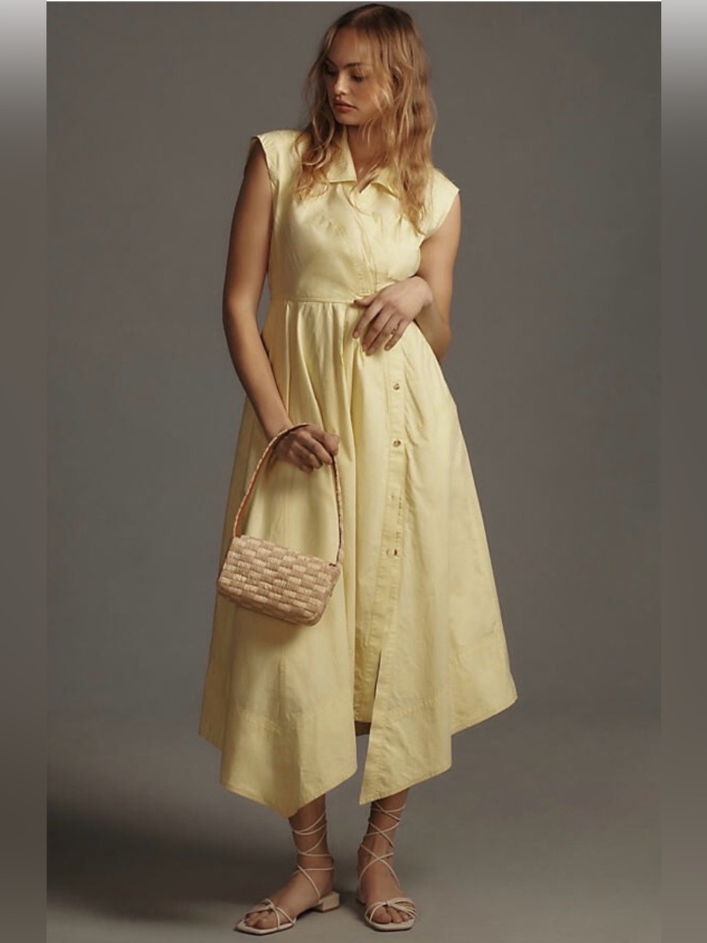 Pilcro Reworked Wrap Midi Dress by Anthropologie – Soft Yellow Wrap Shirt Dress - Picture 10 of 13